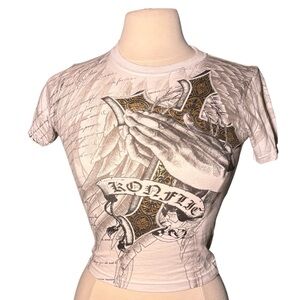 Y2K Women's Graphic Tee - White and Gold